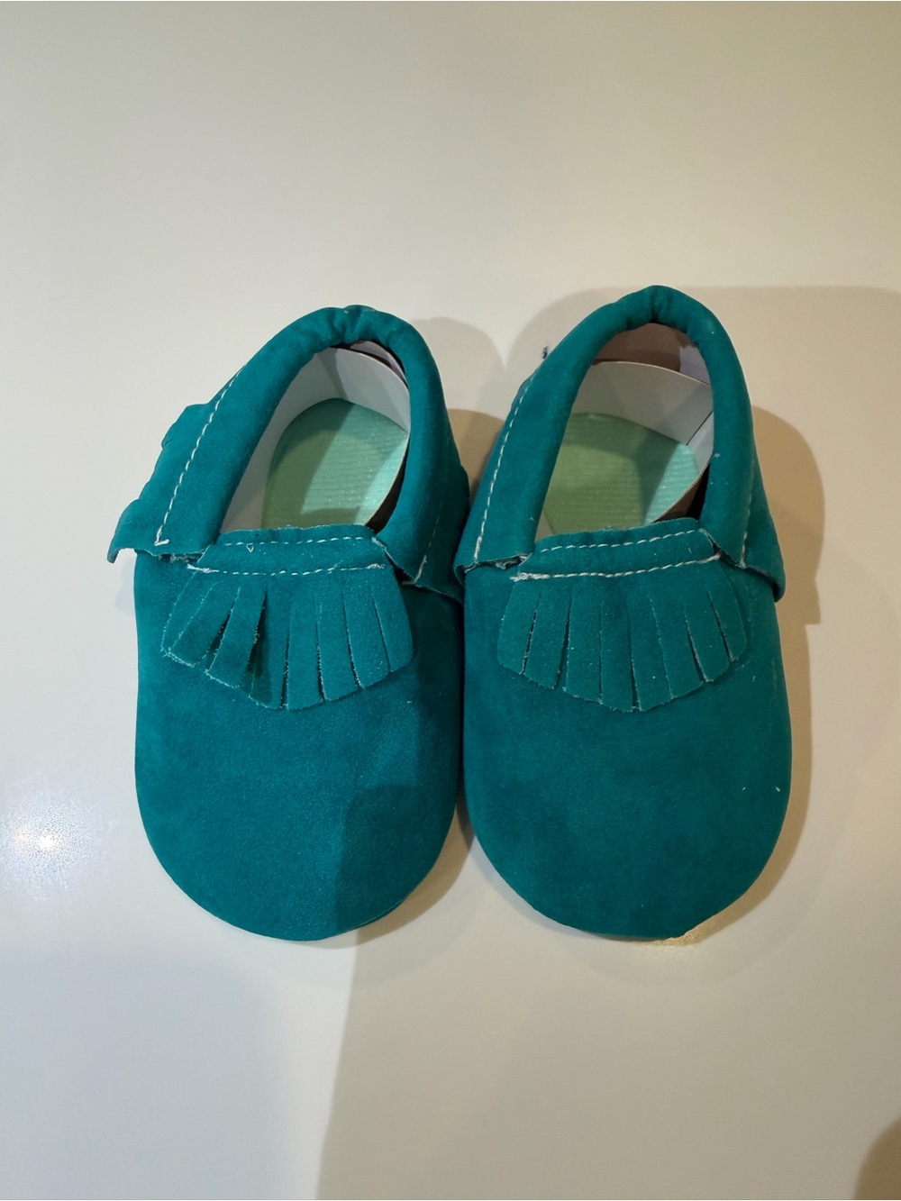 New Teal Baby Moccasin Shoes Fringe Slip On Unisex 6-9M